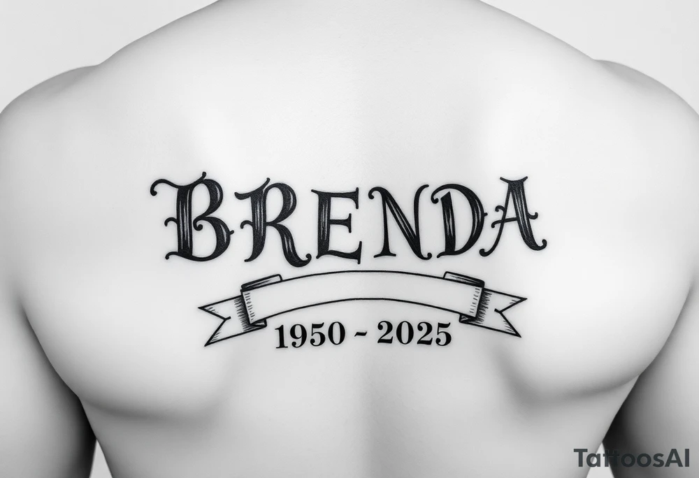 "B
R
E
N
D
A" going down arm
 WITH RIBBONS UNDERNEATH SHOWING 1950-2025 tattoo idea