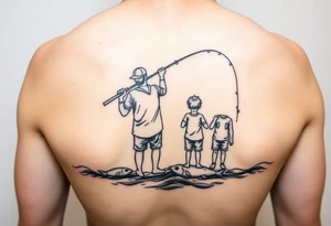 Dad fishing with 3 kids tattoo idea