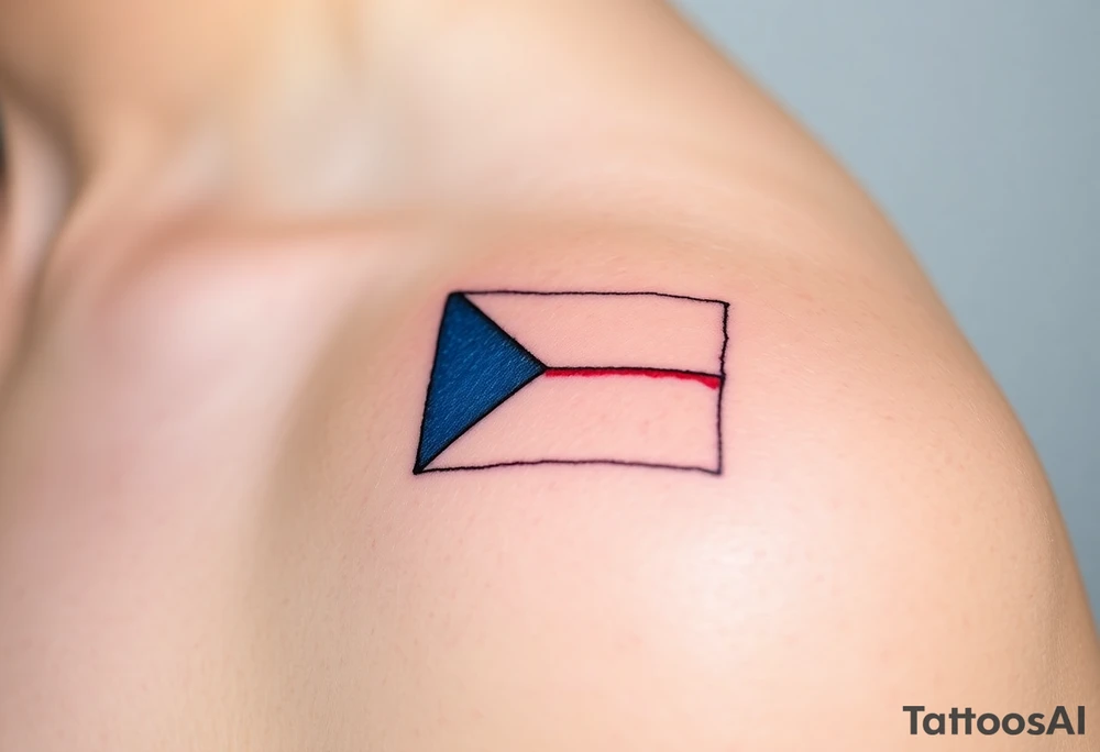 A minimalist Czech flag outline, with the blue triangle subtly blending into the red and white stripes tattoo idea