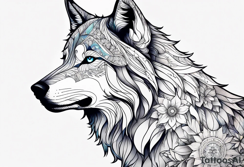 Constellation, animal wolf snow , géométric , flower tattoo idea