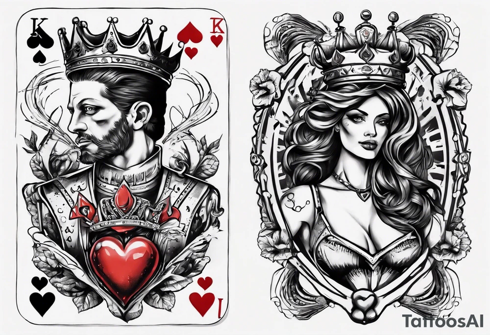King of hearts with a queen around his arm. tattoo idea