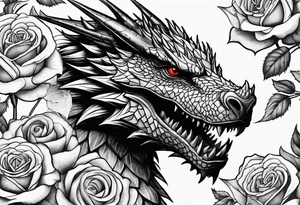 Drogon's face above some roses and thorns tattoo idea