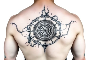 Chest and short-sleve universe themed spiral clock tattoo idea