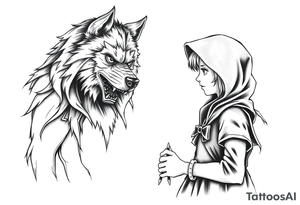 Little red riding hood and big bad wolf tattoo idea