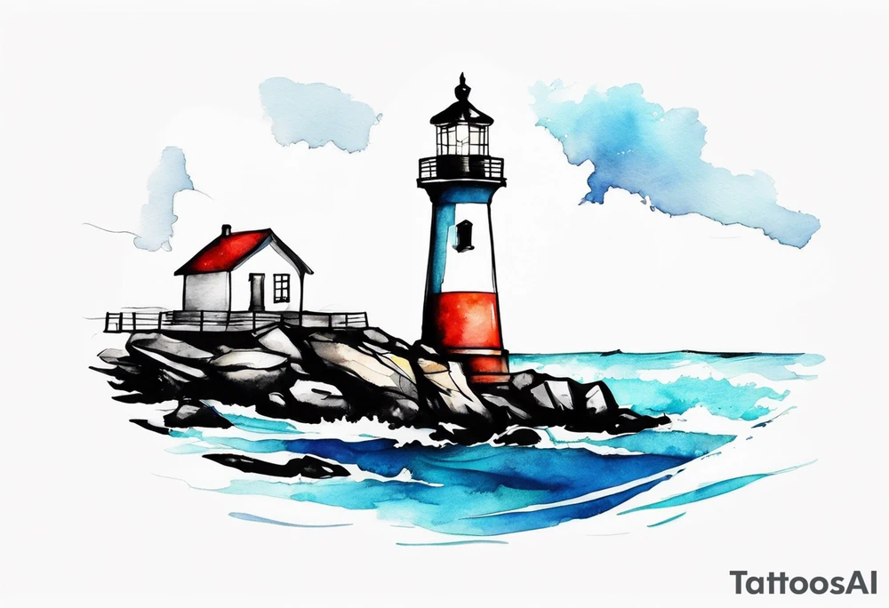Farol no oceano em mar bravo aquarelado tattoo idea