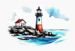 Farol no oceano em mar bravo aquarelado tattoo idea