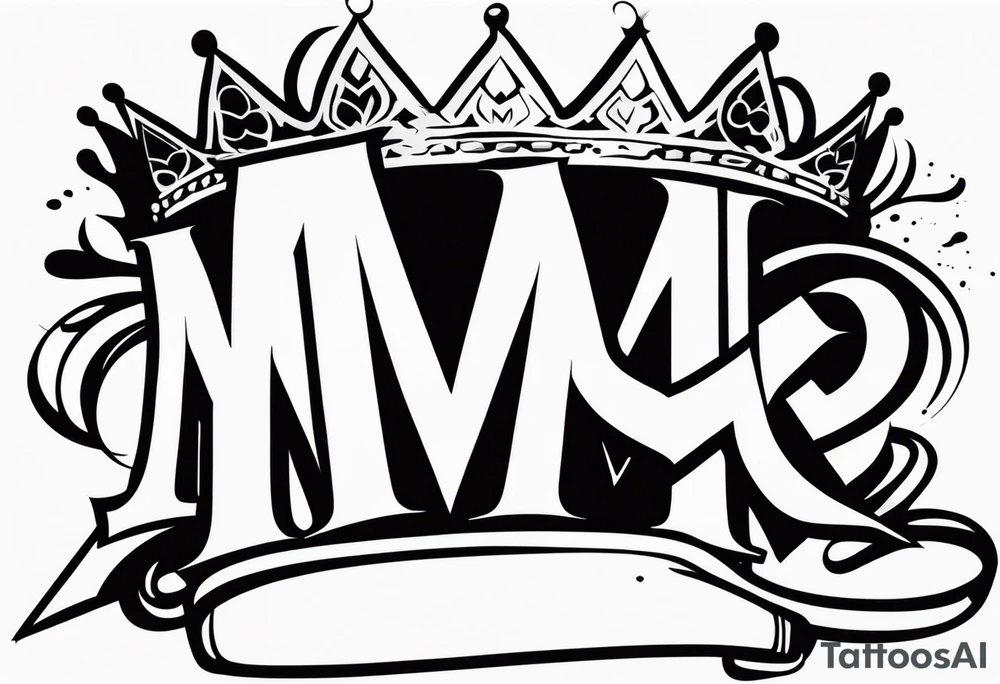 The letters M T R graffiti with a crown on the T tattoo idea