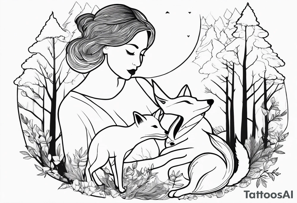 Forest mother feeding fox tattoo idea