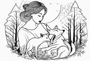 Forest mother feeding fox tattoo idea