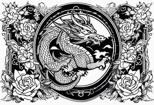 wristband tattoo with dragon and cat tattoo idea