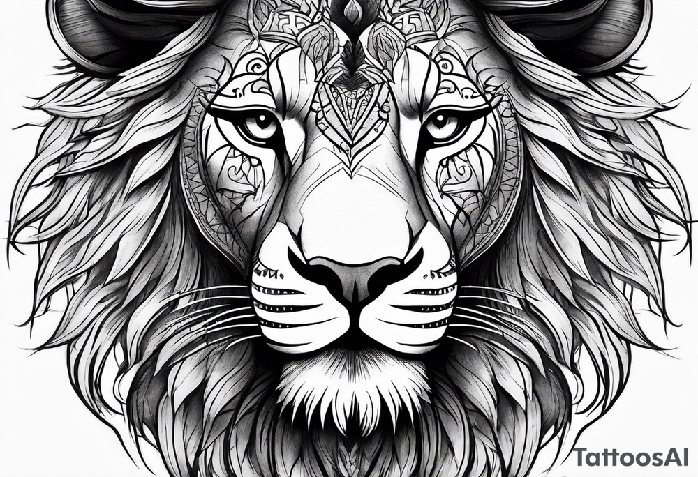 Lion eyes tattoo for forearm with a small family aspect of it, a symbol for sikhism and thorns tattoo idea