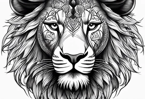 Lion eyes tattoo for forearm with a small family aspect of it, a symbol for sikhism and thorns tattoo idea