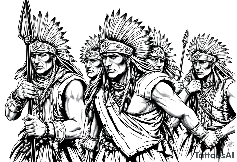 Native American warriors preparing for battle tattoo idea