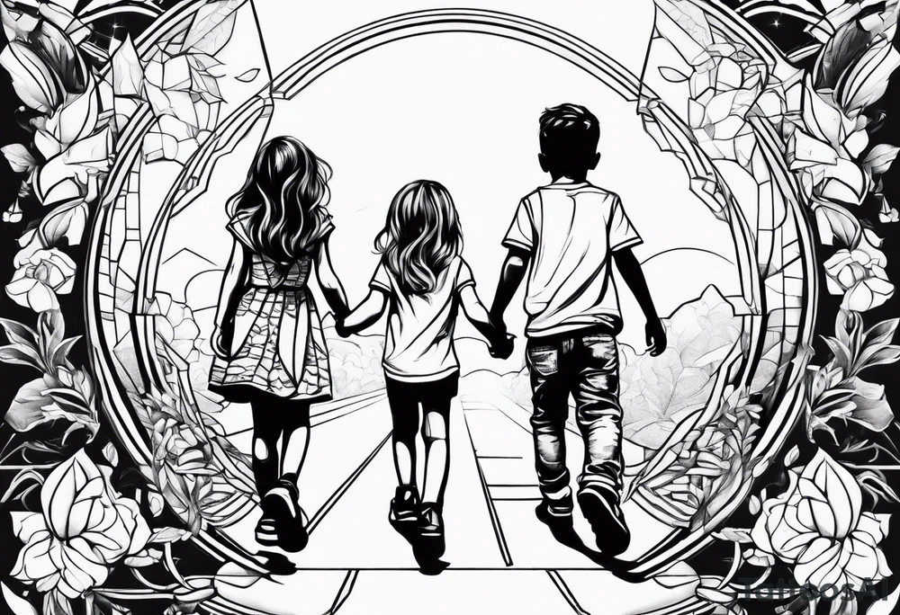 little 
1 boy 2 girls walking tattoo idea