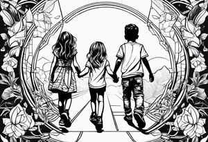 little 
1 boy 2 girls walking tattoo idea