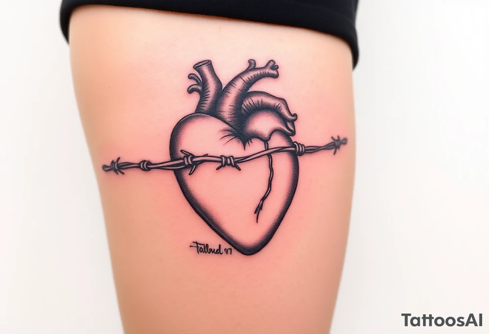 Heart wrapped in barb wire tattoo idea