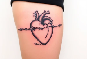 Heart wrapped in barb wire tattoo idea