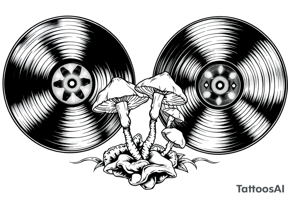 two vinyl records with mushrooms tattoo idea