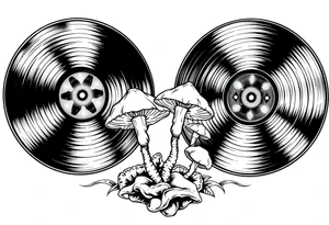 two vinyl records with mushrooms tattoo idea