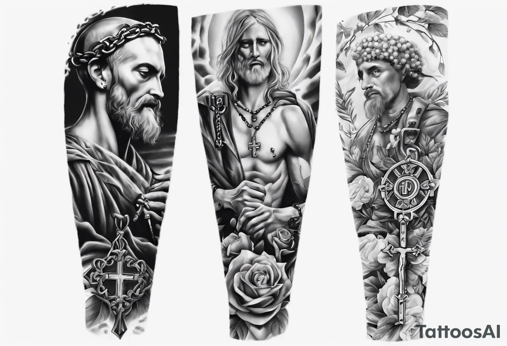 men’s arm sleeve, rosary, poland tattoo idea