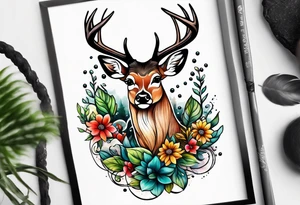 Deer bubbles plants tattoo idea