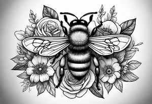 a tattoo with beehive flowers bees and queen bee signifying a mothers love guidance and bond with her daughters and granddaughter tattoo idea