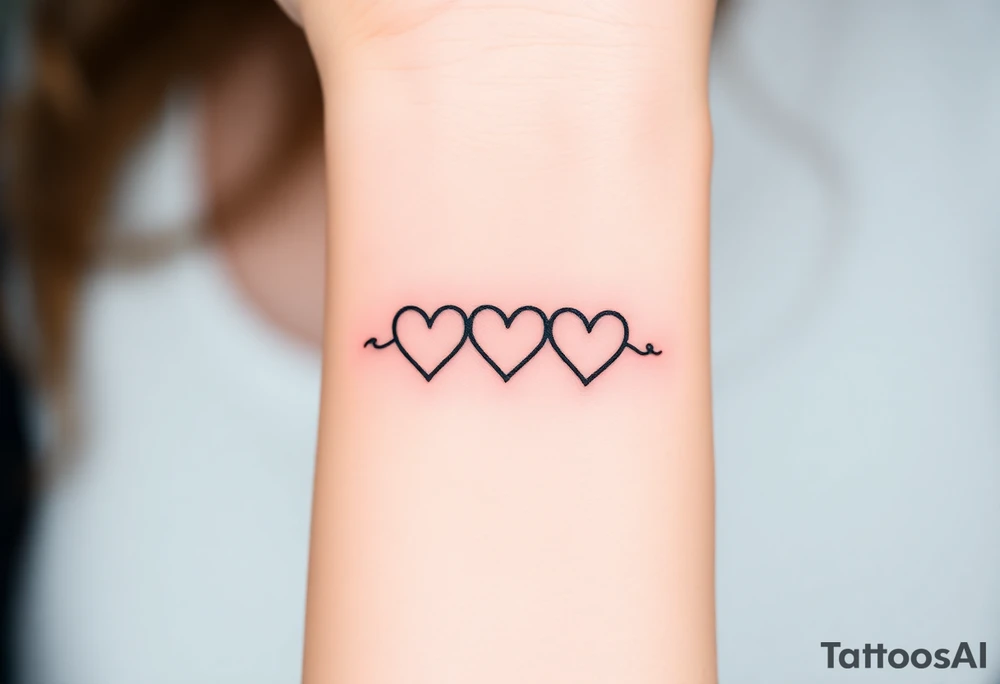 A minimalist infinity symbol with three hearts including the family sign tattoo idea