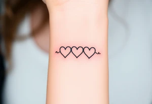 A minimalist infinity symbol with three hearts including the family sign tattoo idea