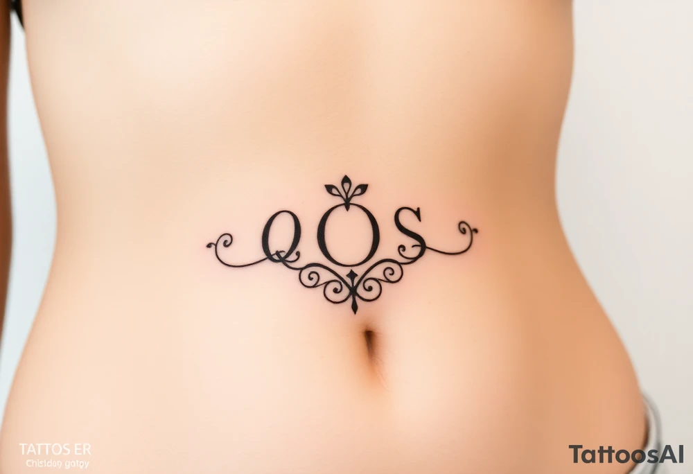 text reading "QOS" across a womb tattoo tattoo idea