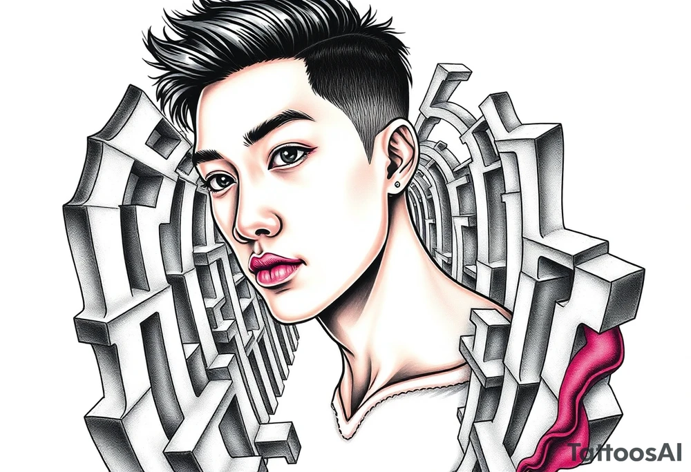 Handsome Asian young guy lost in labyrinth tattoo idea