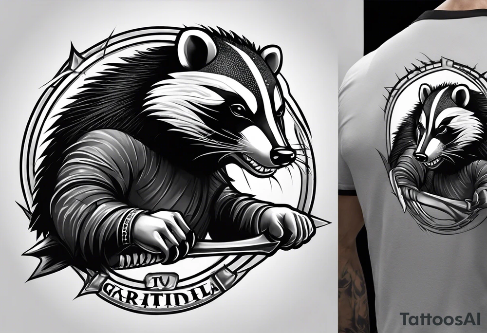 Draw me badger with aggressive full body, killer face with cute smile, very long nails and he attacks like a Turkish gladiator to enemy and also he has very deadly looking. The only weapon is his braveness he fights with his nails. tattoo idea