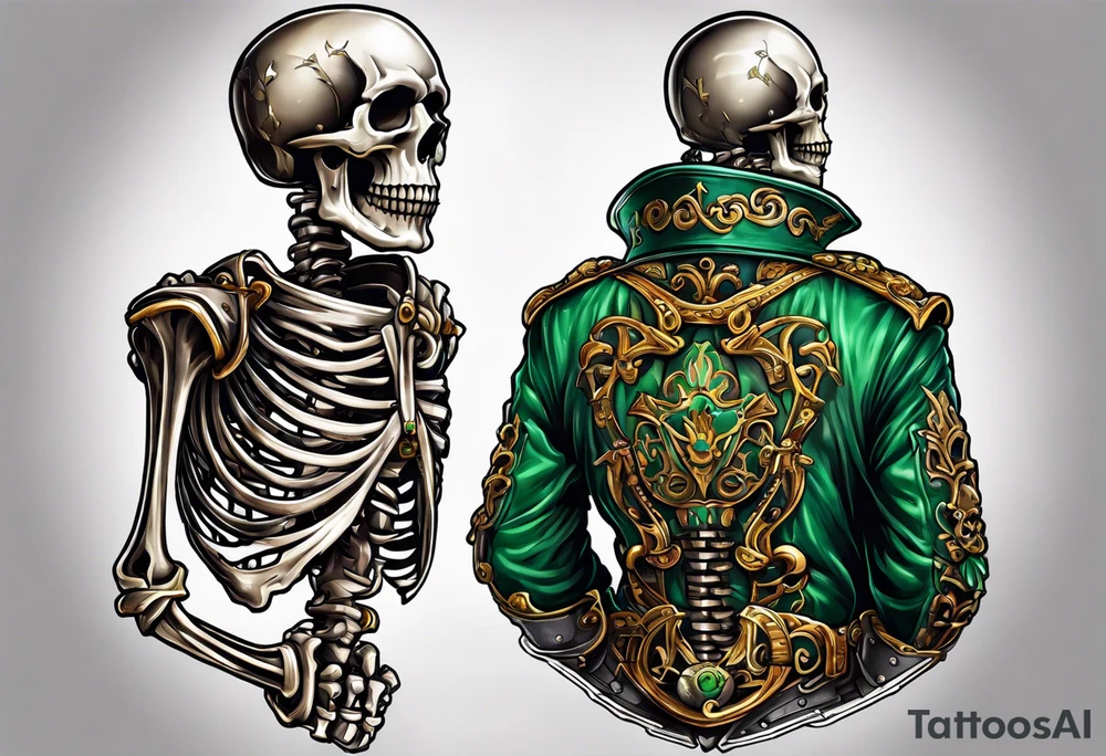 full color illustration of an irish skeleton pulling on a chain fall tattoo idea