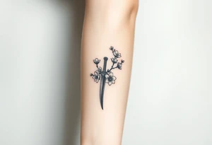dagger cherry blossoms tattoo idea
