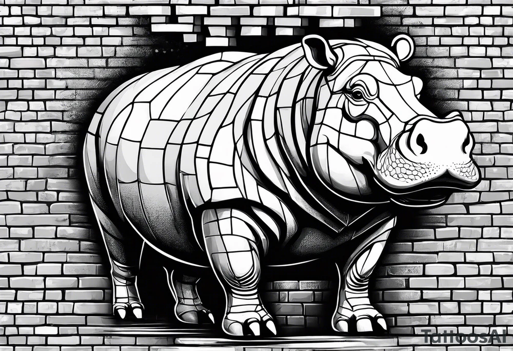 Hippo with brick wall tattoo idea