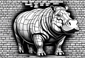 Hippo with brick wall tattoo idea
