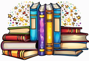 Books with sparkles and swirls tattoo idea