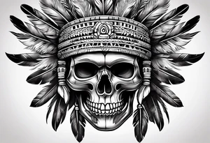 Aztec skull with feathers tattoo idea