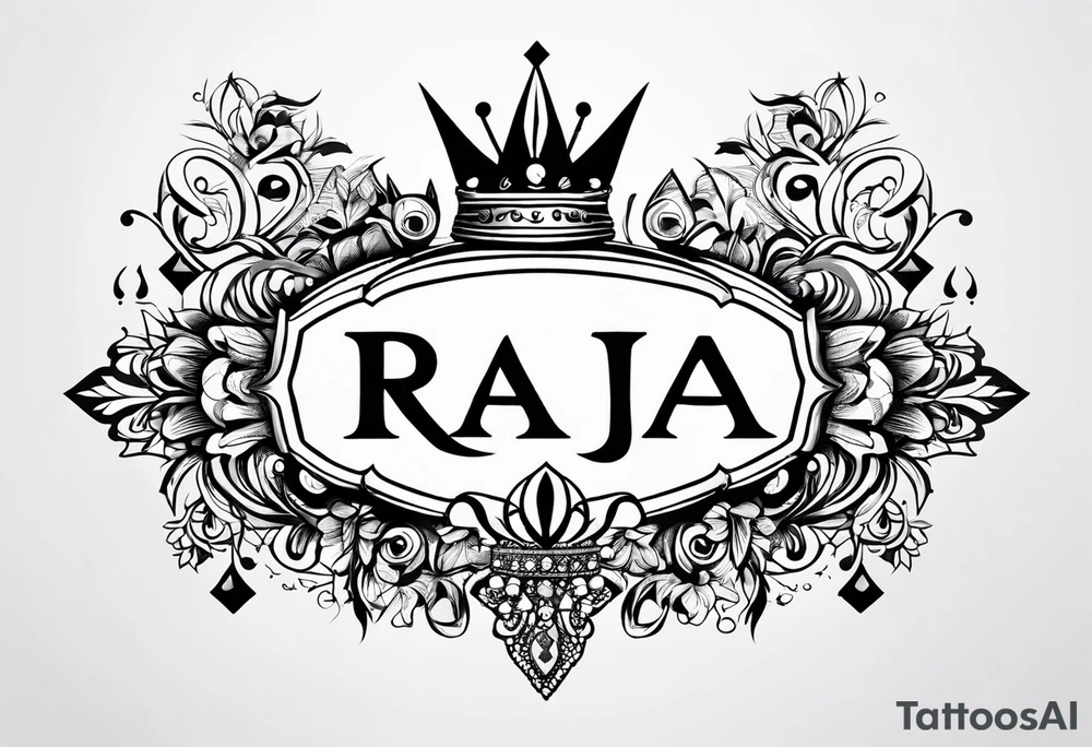 Kids names “Raaj” and “Reign” with the number 11 and crowns for their royalty tattoo idea