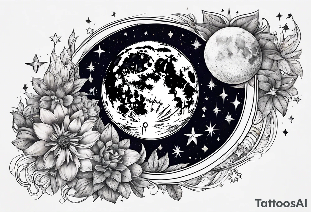 Celestial galaxy moon stars tattoo idea