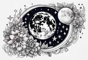 Celestial galaxy moon stars tattoo idea
