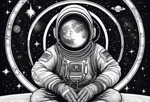 faceless human meditating in space among the stars and blackholes tattoo idea