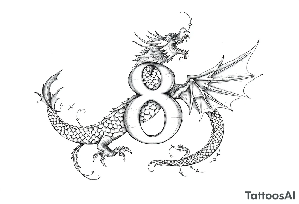 dragon number 8 positive projection, universe, phoenix tattoo idea