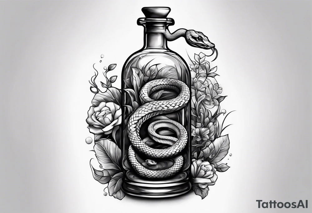 Snake in a bottle of oil tattoo idea