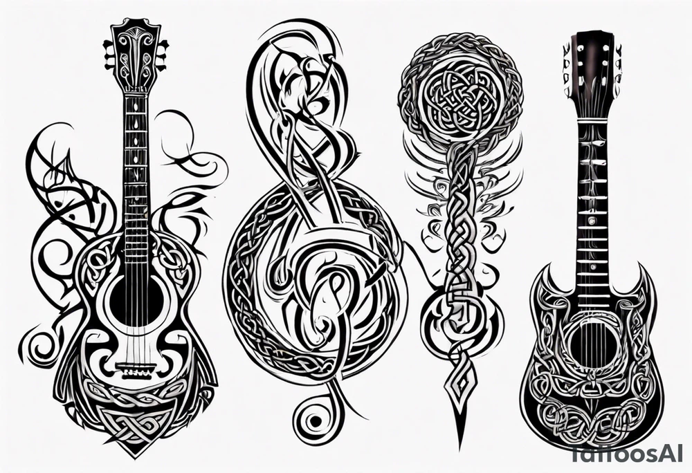 celtic an maori fusion design with a treble clef and a guitar tattoo idea