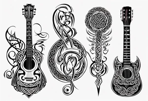 celtic an maori fusion design with a treble clef and a guitar tattoo idea