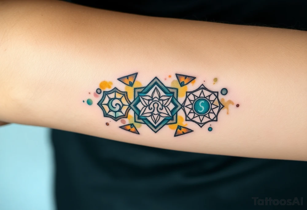 Good karma symbols inside honey combs tattoo idea