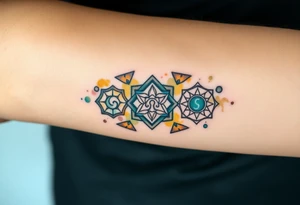 Good karma symbols inside honey combs tattoo idea