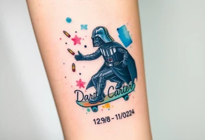 Darth Vader skateboarding > memorial in heaven > bullets
colorful
skateboard words "Darth Carter"
add date 12/29/88-01/06/24 tattoo idea