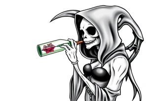 Sexy  xxx Female grim. Reaper drinking her
 death poison bottle tattoo idea