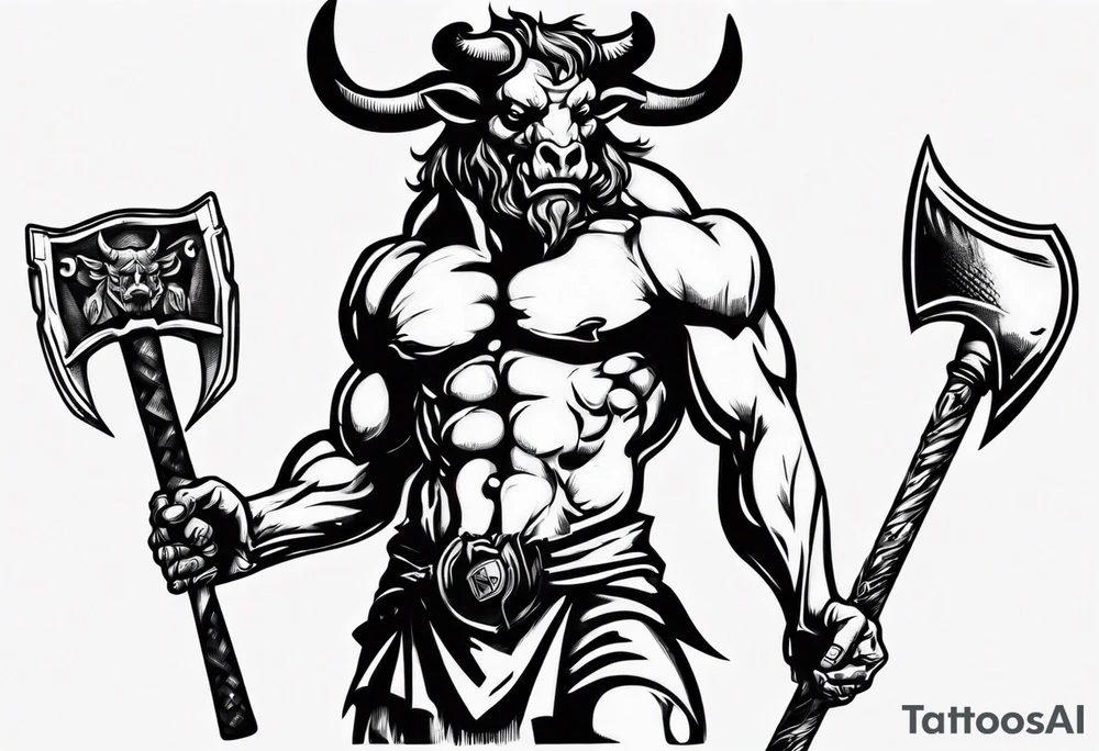 minotaur holding an axe tattoo idea